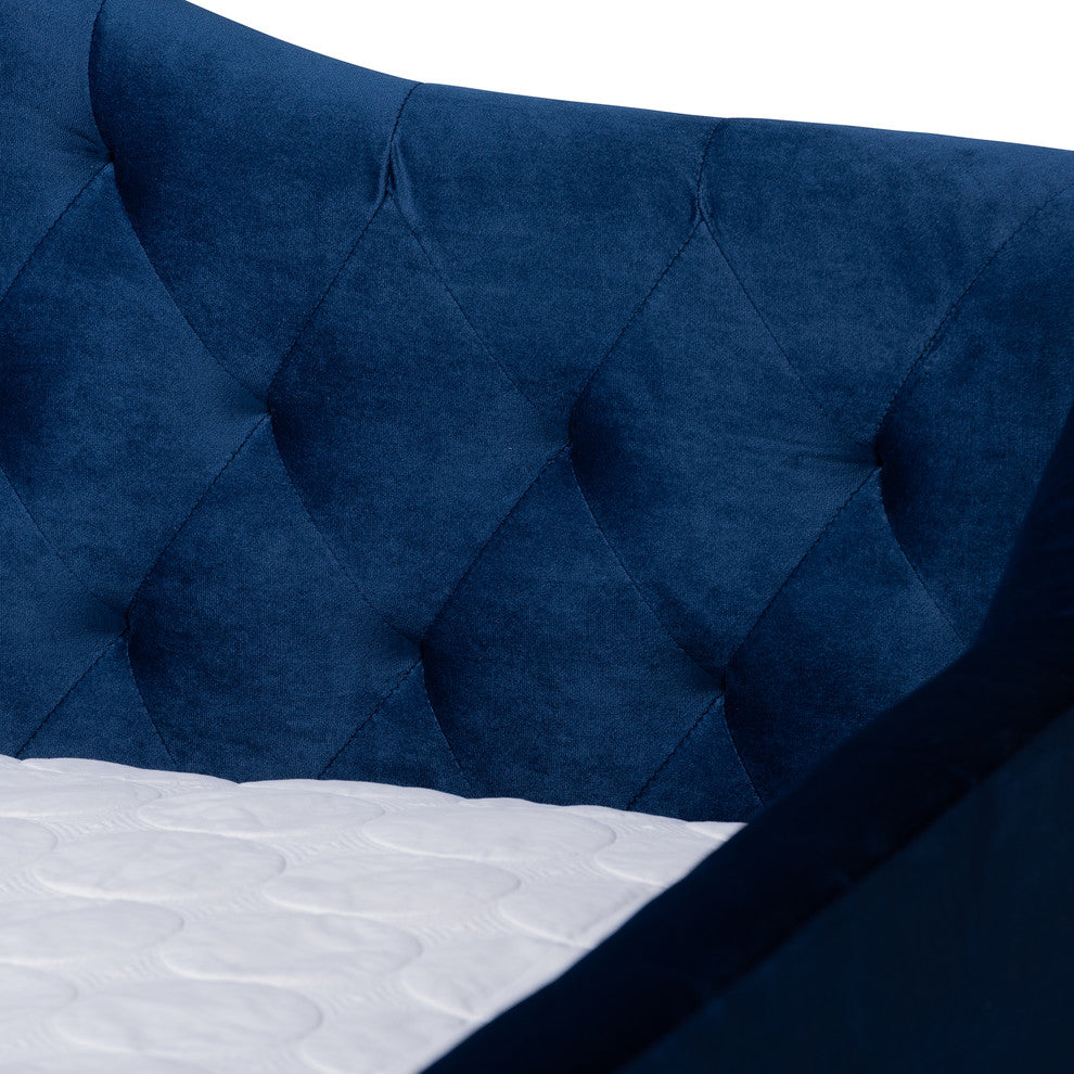 Luanna Royal Blue Velvet Fabric Upholstered and Button Tufted Full Daybed