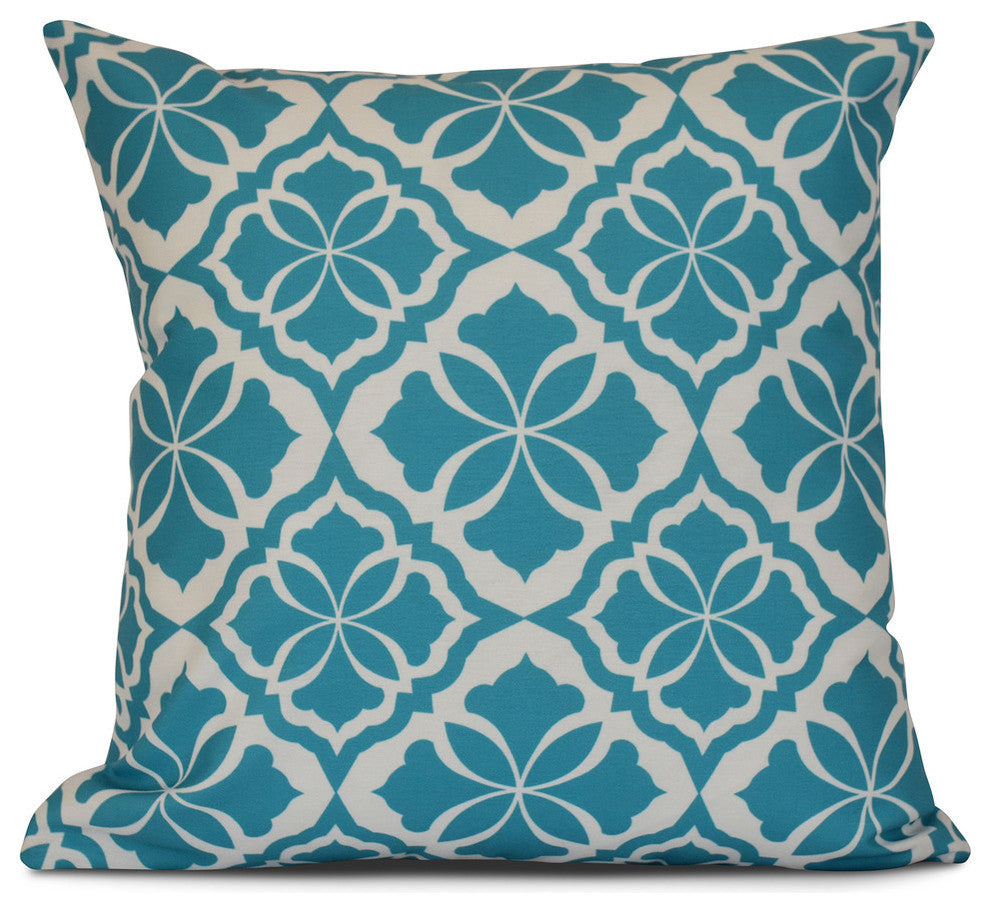 Ceylon, Geometric Print Pillow, Turquoise, 18"x18"
