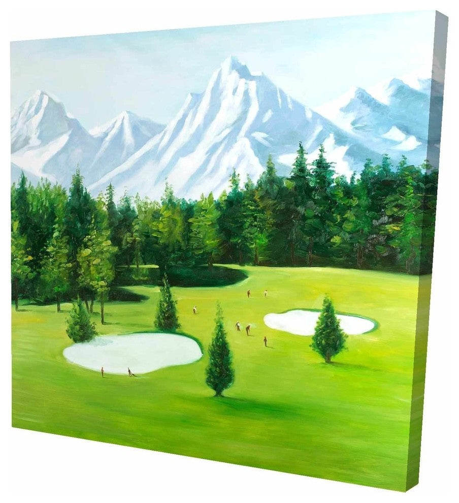Golf Course With Mountains View, Fine Art Gallery Wrapped Canvas, 24"x24"