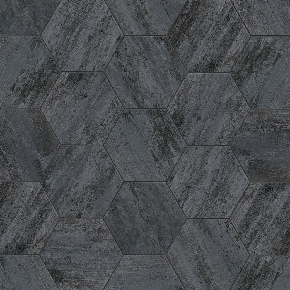 Cassis Hex Porcelain Floor and Wall Tile Sample, Black