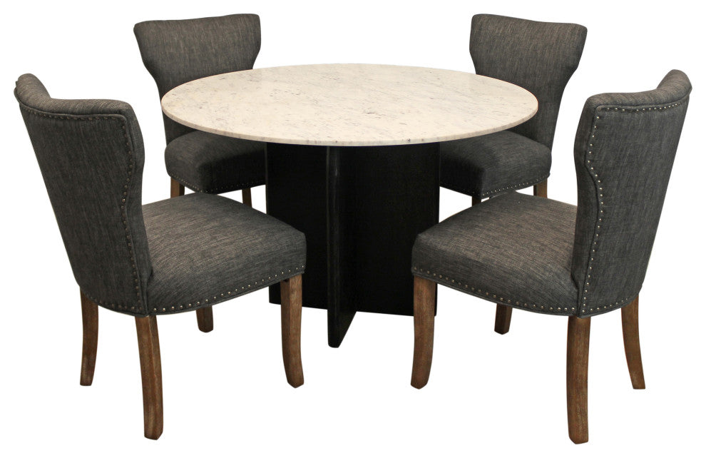 Lavaca 5-Piece Dining Set, 48" Round Dining Table and 2 Sets of Gray Chairs