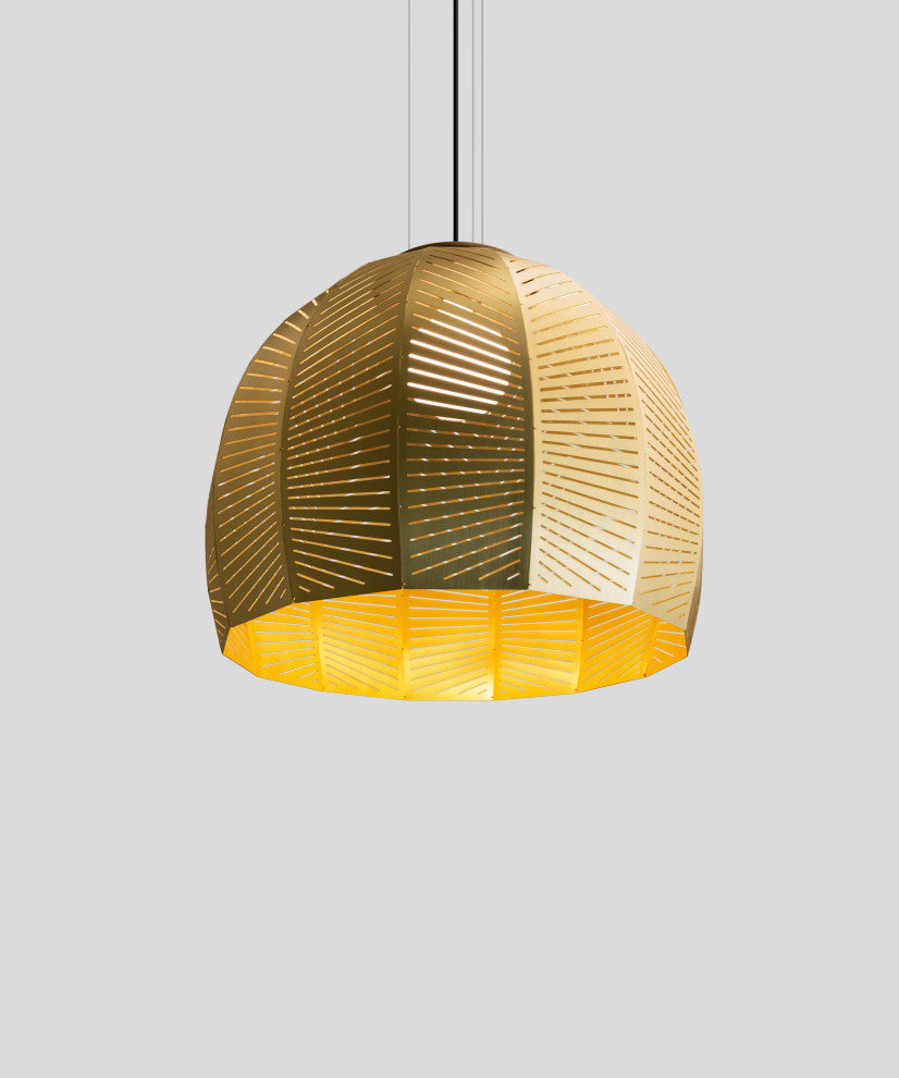 Amicus 16" Pendant, Brushed Brass Shade, Dark Stained Walnut, Warm Led