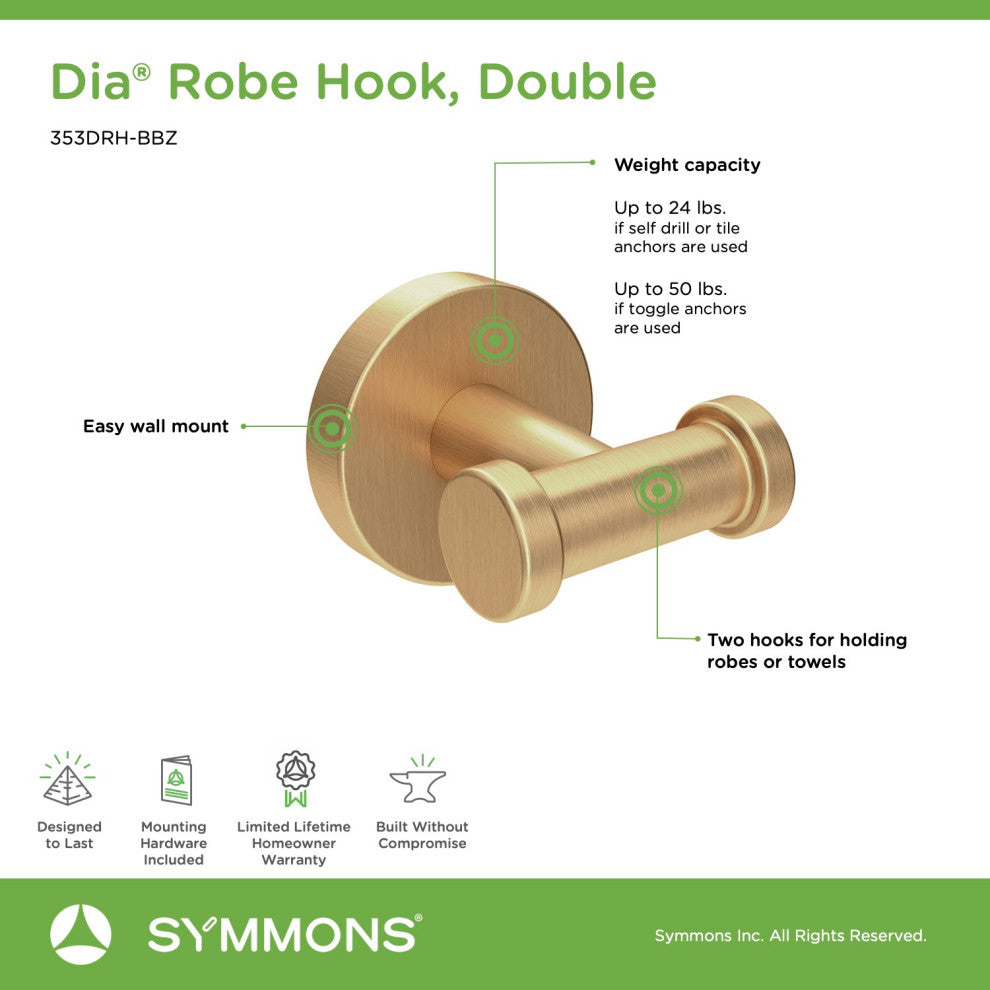 Dia Double Robe Hook, Brushed Bronze
