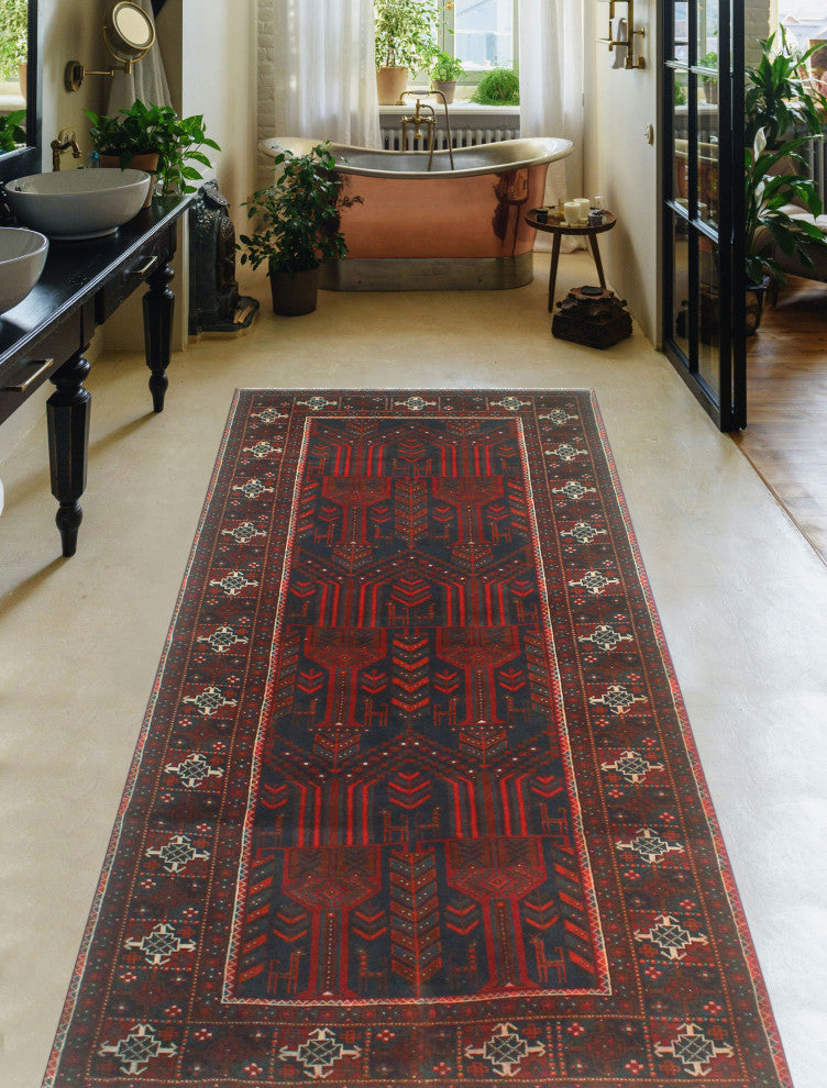 Vintage Distressed Adeleka Charcoal/Red Runner, 3'10x9'2