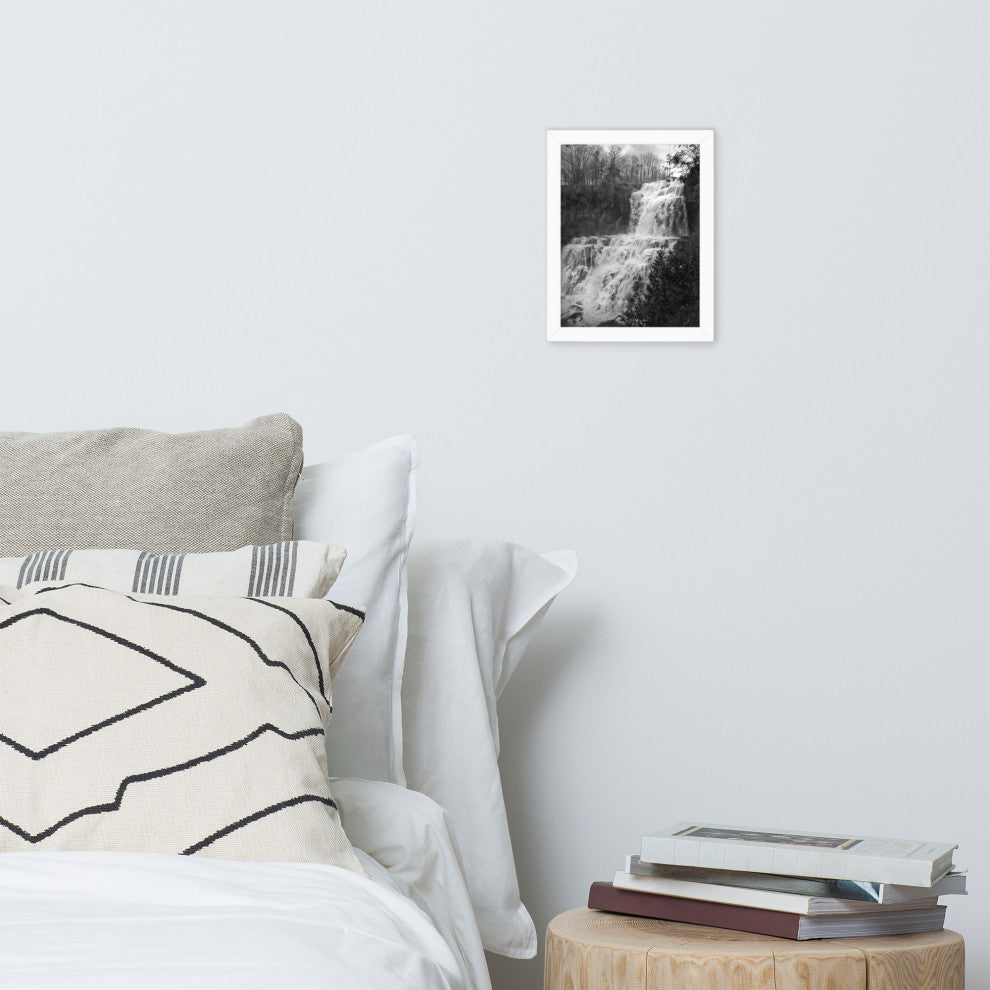Chittenango Waterfall in Black and White Framed Photo Paper Wall Art Prints, White, 8" X 10"