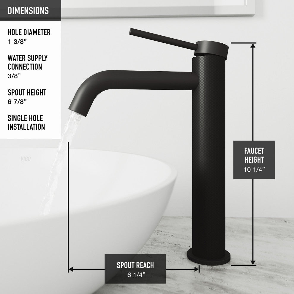 VIGO Lexington 10" H Single Handle Single Hole Bathroom Vessel Faucet, Matte Black