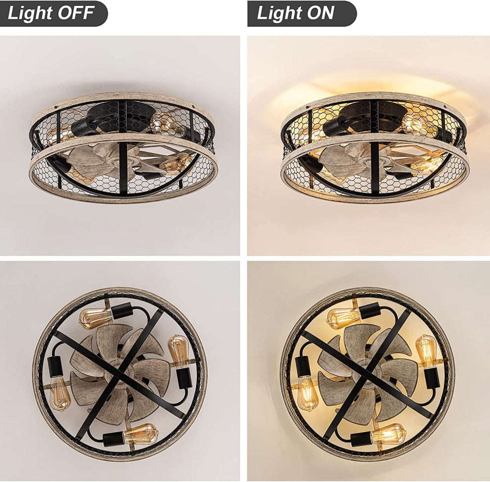 5 Light Industrial Cage Ceiling Fan With Light Remote Control Farmhouse Ceiling