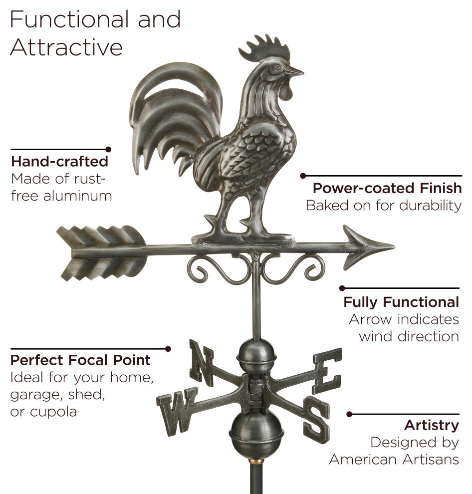 30" Manchester Vinyl Cupola With Dark Zinc Aluminum Rooster Weathervane