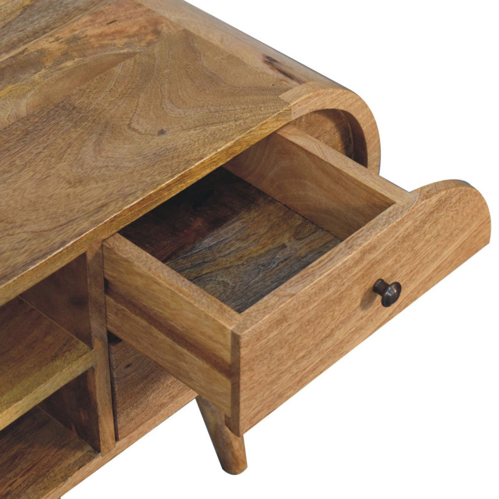 Oak-ish Circular Media Unit With 2 Open Slots