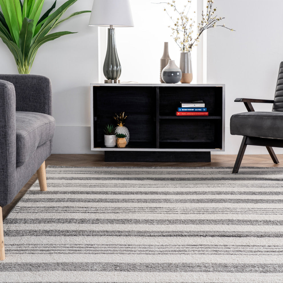Nuloom Contemporary Geometric Parallels Rug, Grey 5'3"Round