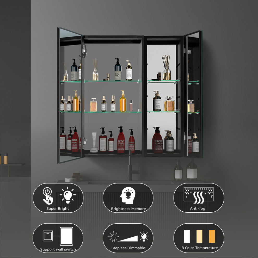 30"x30" Surface Mount Frameless LED Medicine Cabinet With Anti-Fog and Dimmable