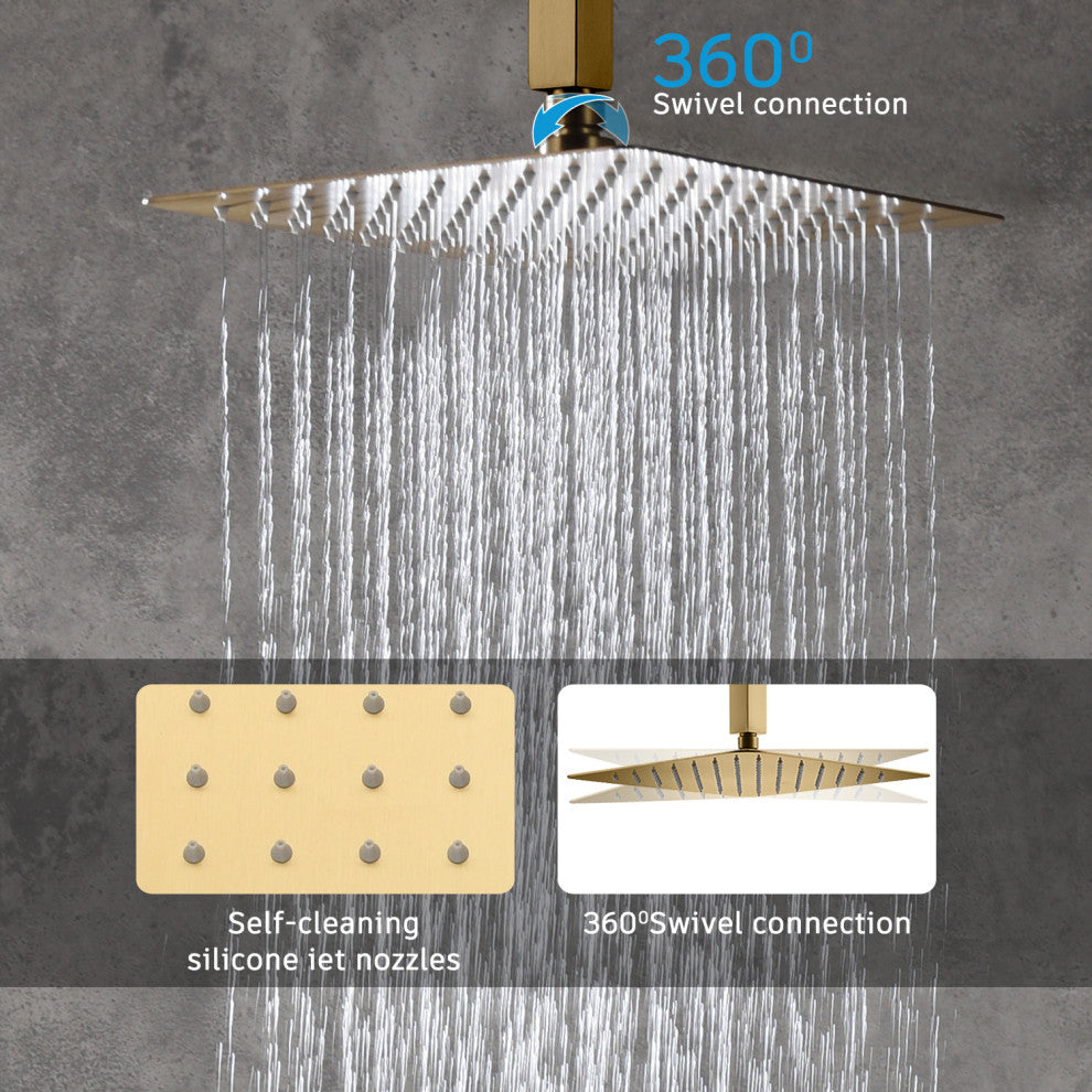 CASAINC 10" Ceiling Mount Dual Rainfall Shower Head Shower System Kit, Brushed Gold