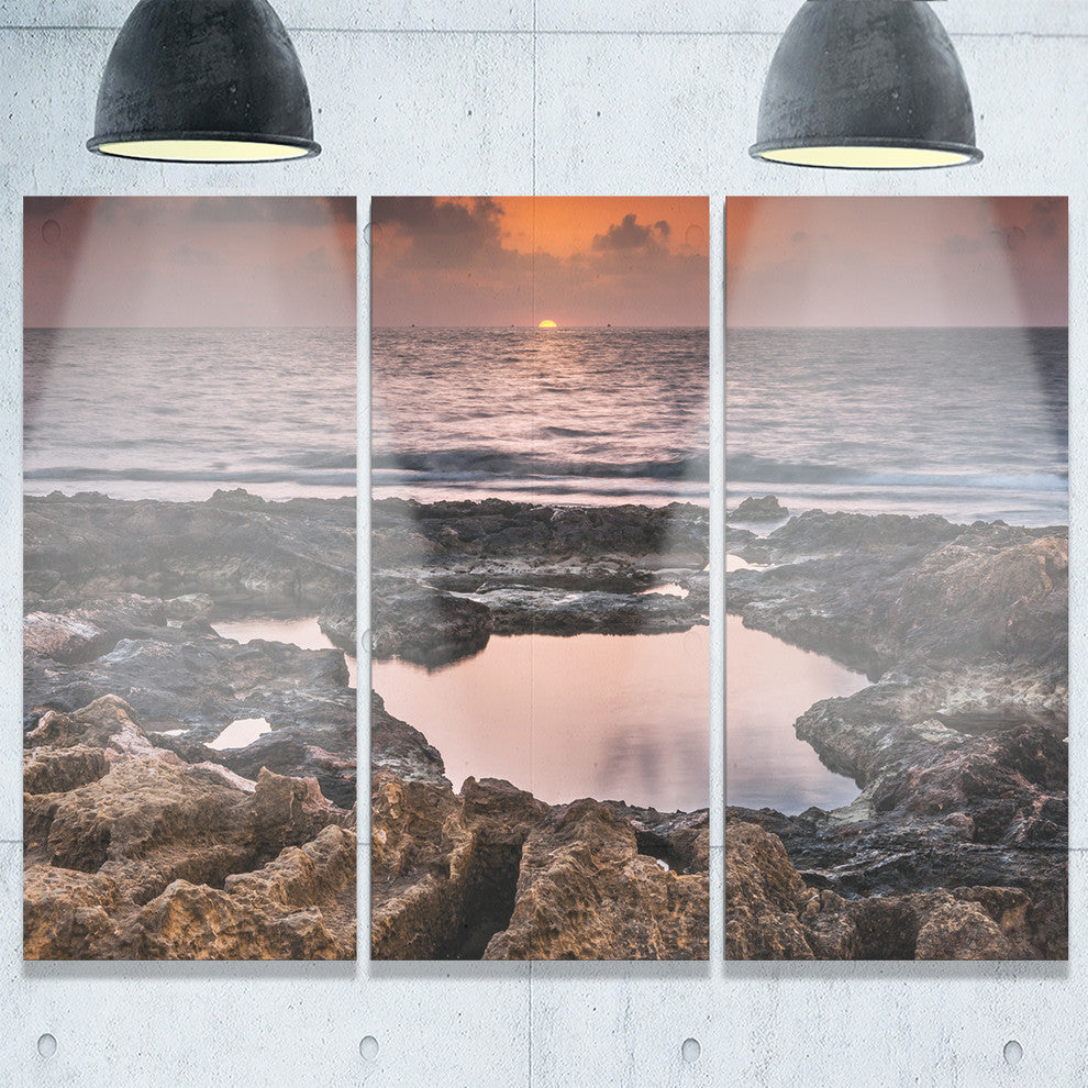 "Rocky African Coastline Sunset" Metal Wall Art, 3 Panels, 36"x28"