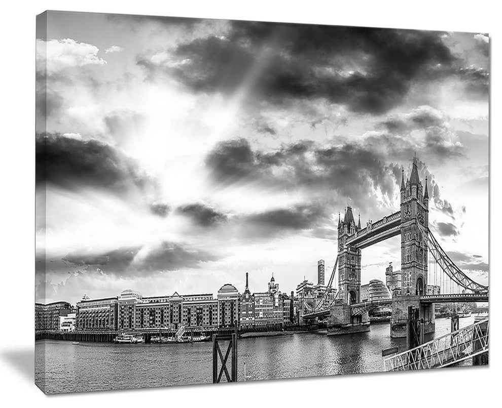 "Black and White View of London" Panorama Cityscape Wall Art, 20"x12"