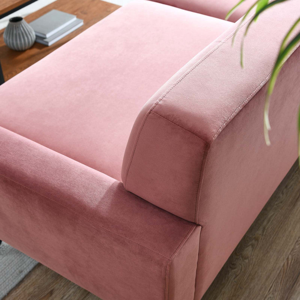 Sofa, Pink, Velvet, Modern, Mid Century Living Hotel Lounge Cafe Lobby