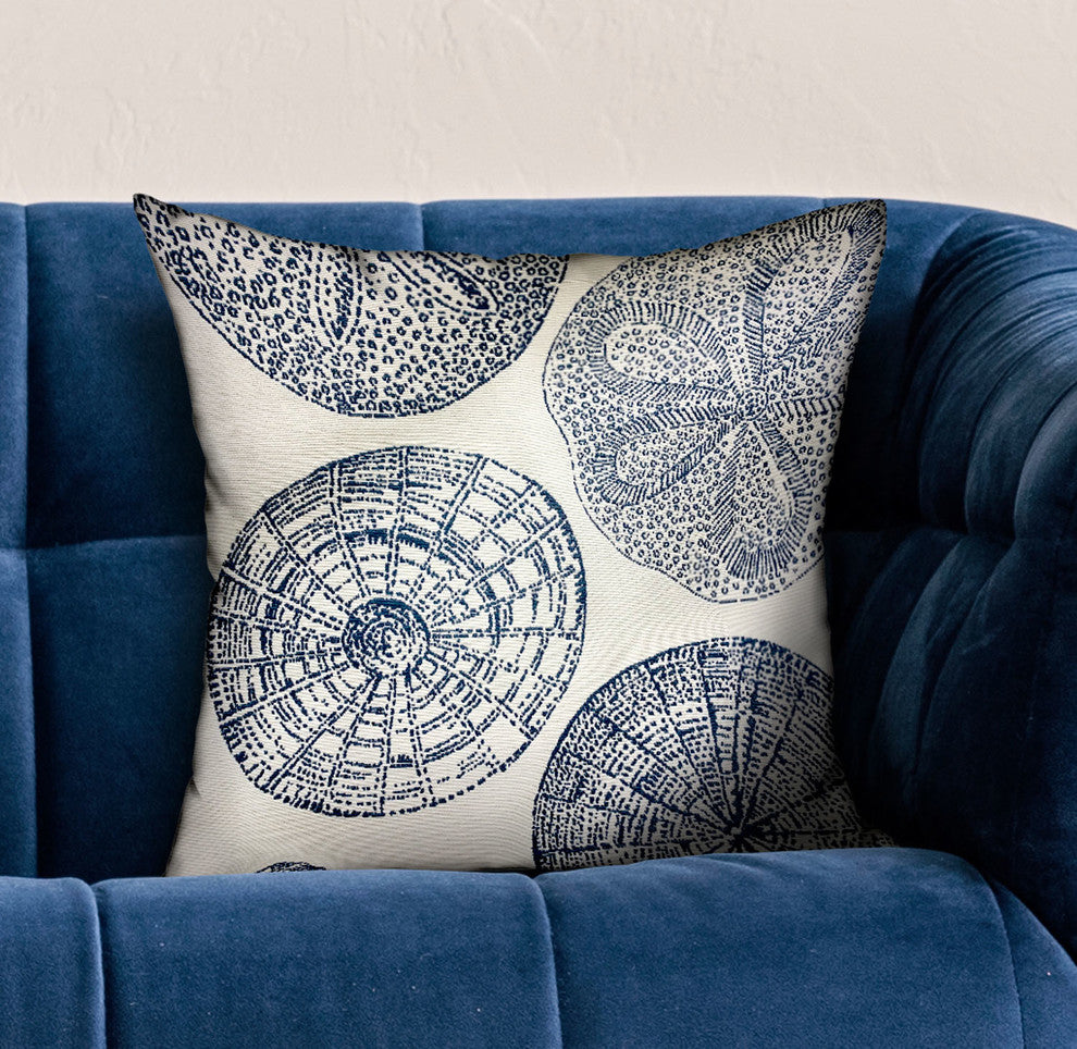 Plutus Seashell Haven Blue, cream Motif Luxury Throw Pillow, 20"x36" King