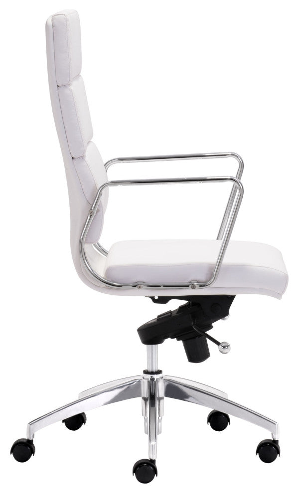 Chrome and Brown Faux Leather Leather High Back Office Chair