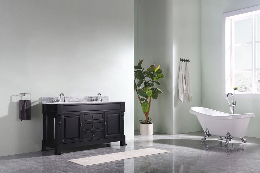 Huntshire 60" Single/Double  Dark Walnut Vanity  Dark Walnut with  Chrome Faucet