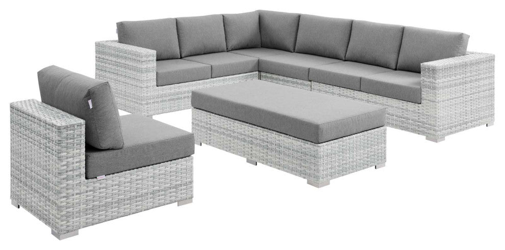 Lounge Sectional Sofa Chair Set, Rattan, Wicker, Gray, Modern, Outdoor