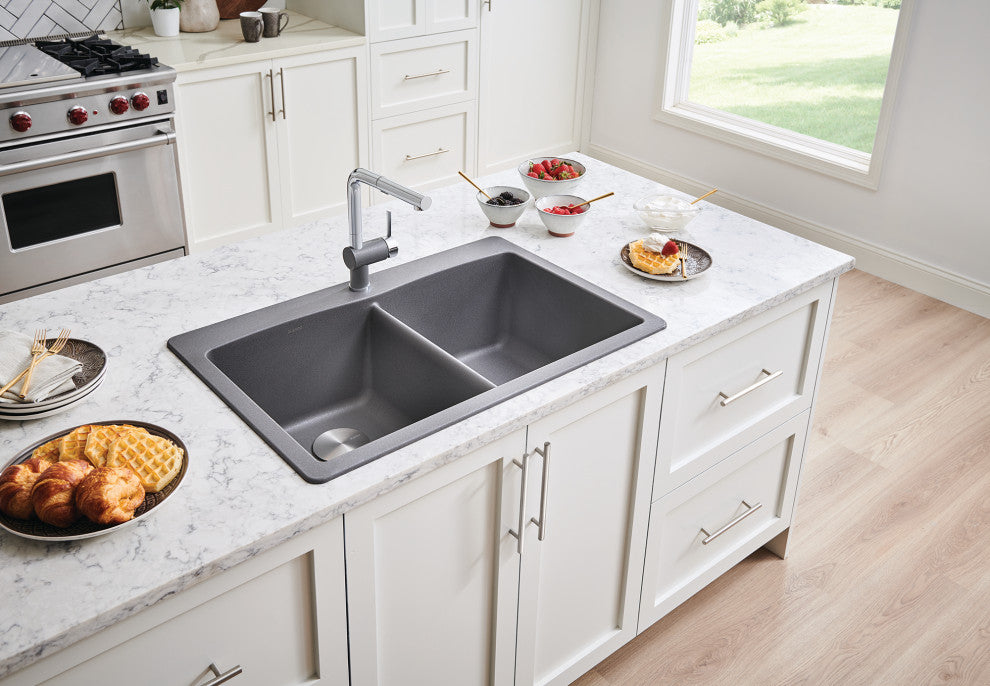 Blanco 440219 Diamond Silgranit Dual Mount Equal Double-Bowl Sink (Metallic