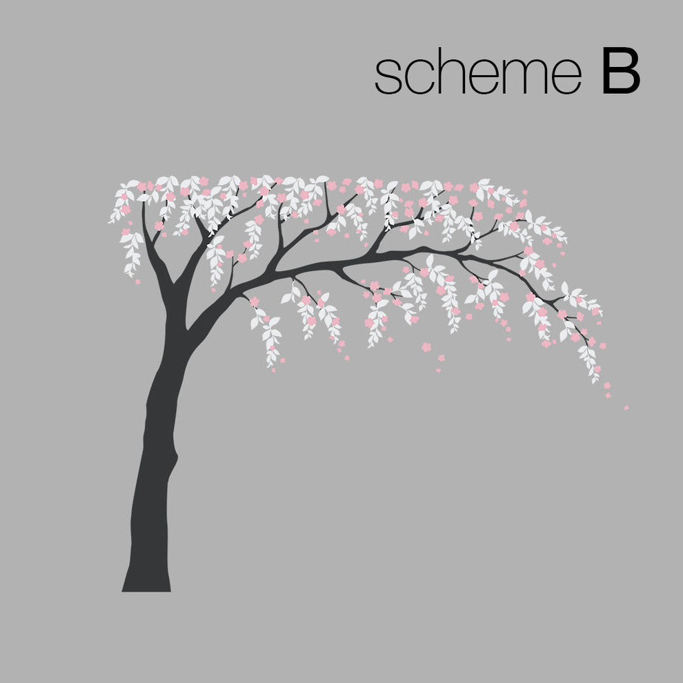 Weeping Willow Tree Decal With Cherry Blossoms, Scheme B, Standard + 15" Ext
