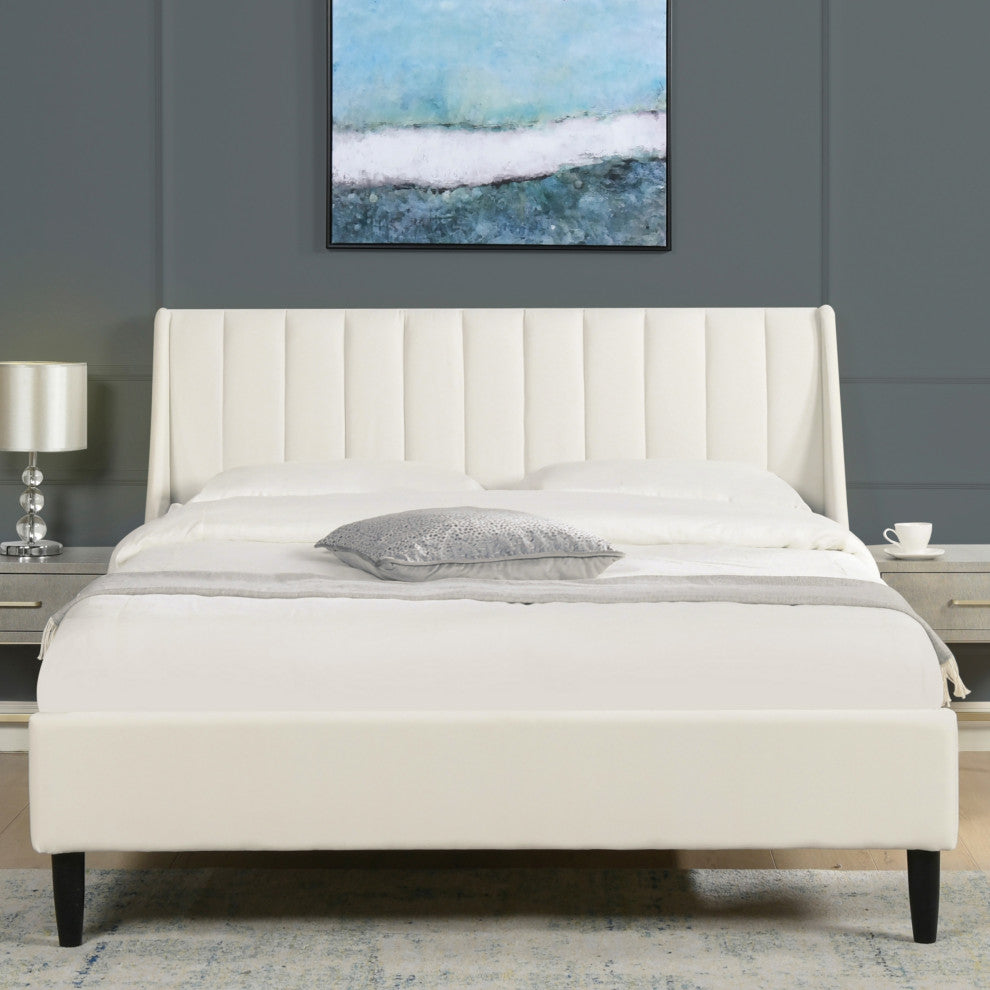 Jennifer Taylor Home Aspen Channel Tufted Headboard Platform Bed, Cloud White Performance Velvet, Queen