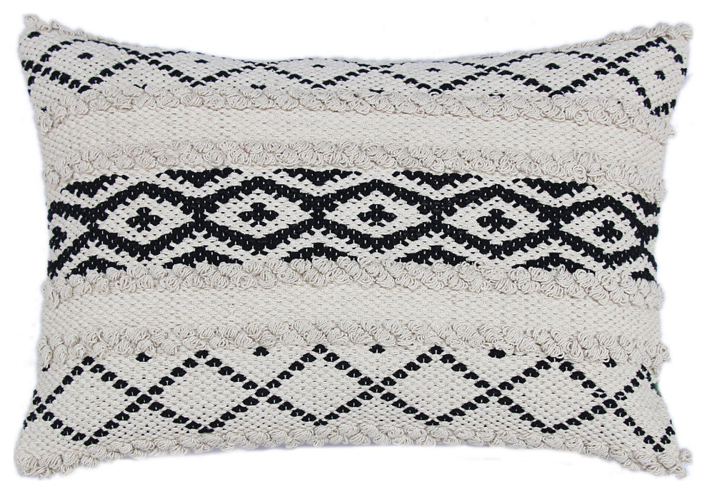 Black And White Hand-Woven Benehan Throw Pillow, 16" x 26"