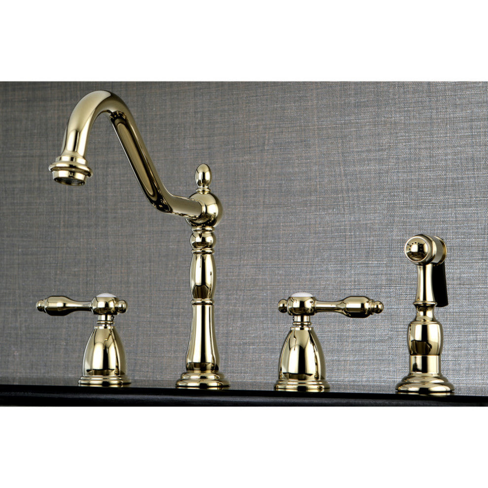 Kingston Brass Widespread Kitchen Faucet With Brass Sprayer, Polished Brass