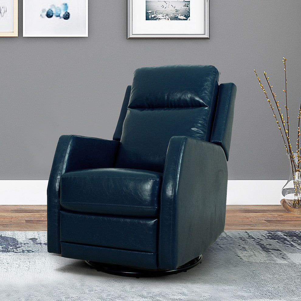 Upholstered Swivel Recliner With Tufted Back, Navy