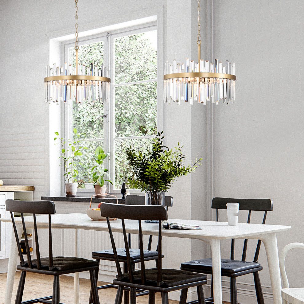 Eva 5-light Drum Crystal Glass Chandelier in Glossy Brass Finish