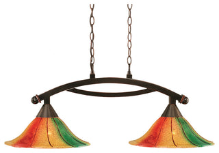 Bow 2 Light Island Light In Black Copper, 14" Mardi Gras Glass
