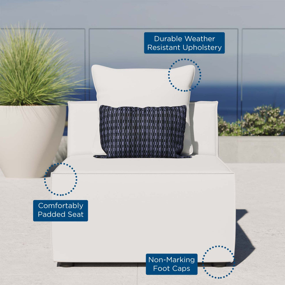 Sofa Middle Chair, Fabric, White, Outdoor Patio Balcony Cafe Bistro Garden