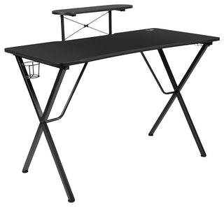 Gaming Desk and Racing Chair Set-Cup Holder, & Monitor/Smartphone Stand, Black