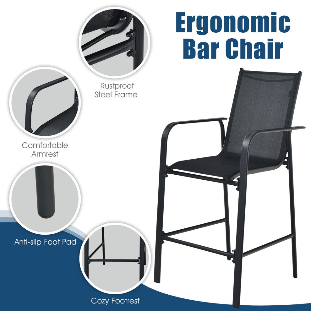 Costway 3 PCS Outdoor Patio Bar Table Stool Set Height Tempered Glass Top