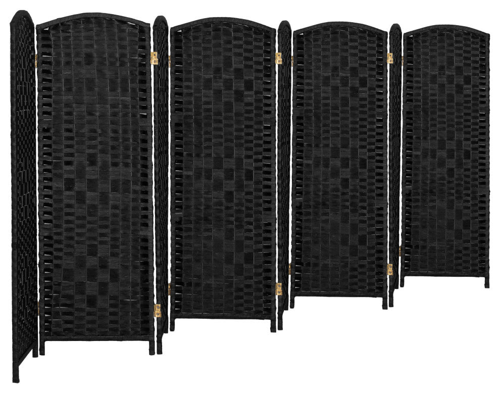4 ft. Short Diamond Weave Fiber Room Divider Black 8 Panel