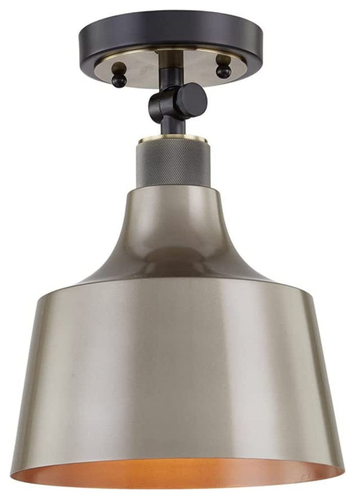 Ceiling Light Fixture, Black With Antique Brass, 1 Light