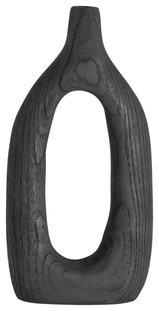 Wood, 14"H Cut-Out Vase, Black