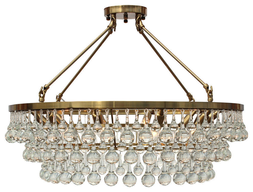 Lightupmyhome Celeste 32" Glass Drop Chandelier, Hanging or Flush Mount, Brass