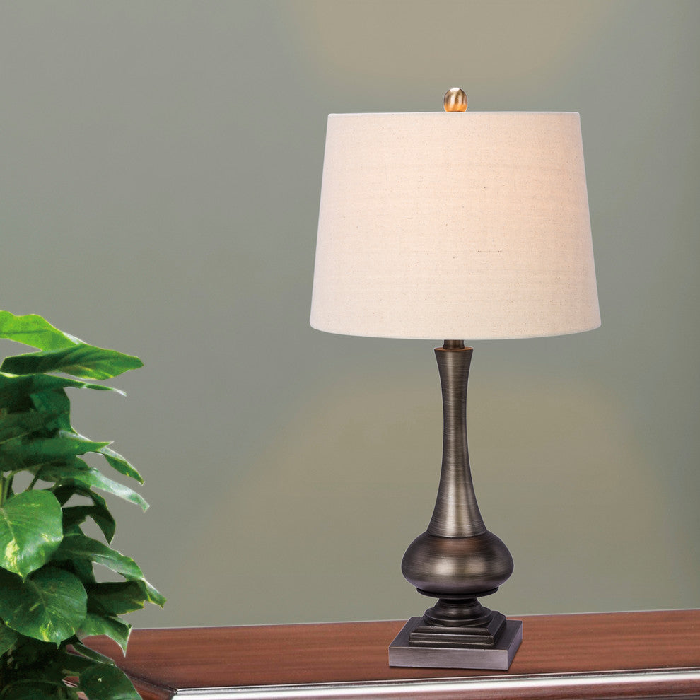 28" Metal Table Lamp, Dark Silver Finish