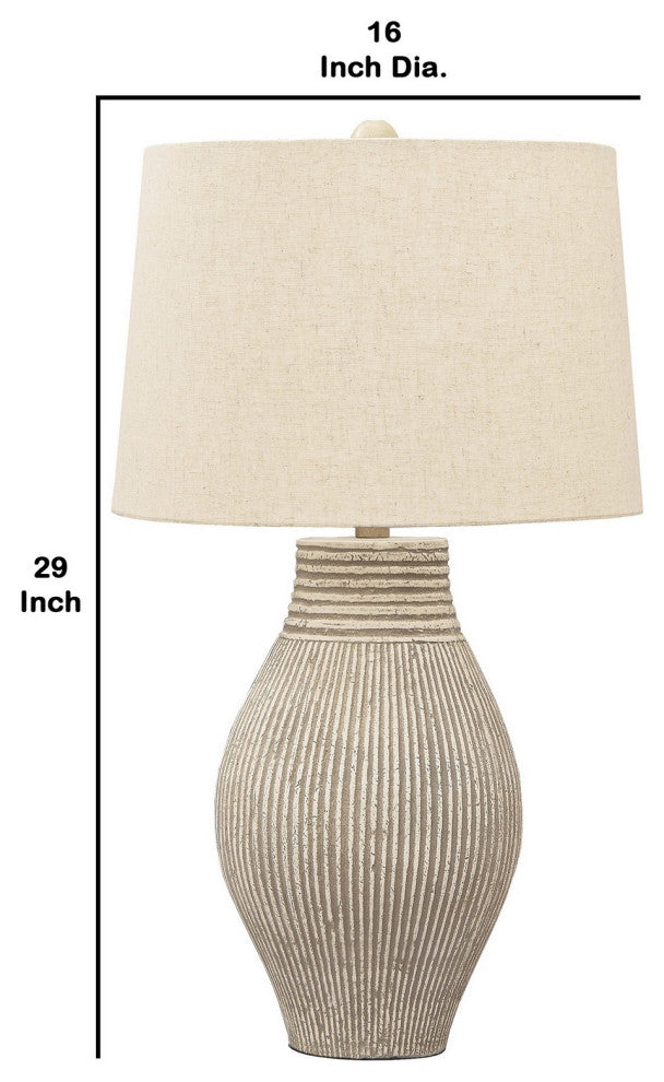 Benzara BM230940 Drum Shade Table Lamp With Paper Composite Base, Beige