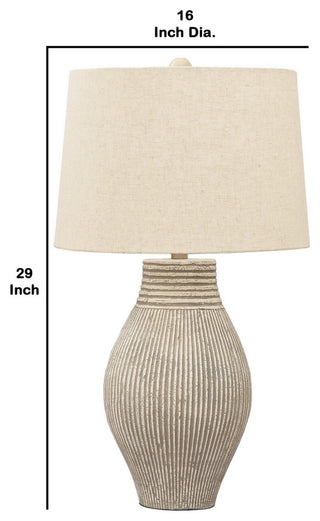 Benzara BM230940 Drum Shade Table Lamp With Paper Composite Base, Beige