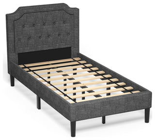 Costway Twin Upholstered Platform Bed Frame Linen Headboard Mattress Foundation