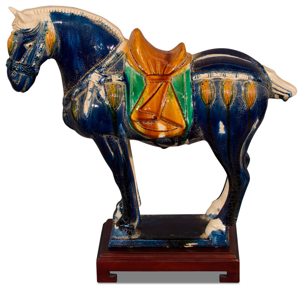 Tang Tri-Color Glazed Ceramic Chinese Horse Statue