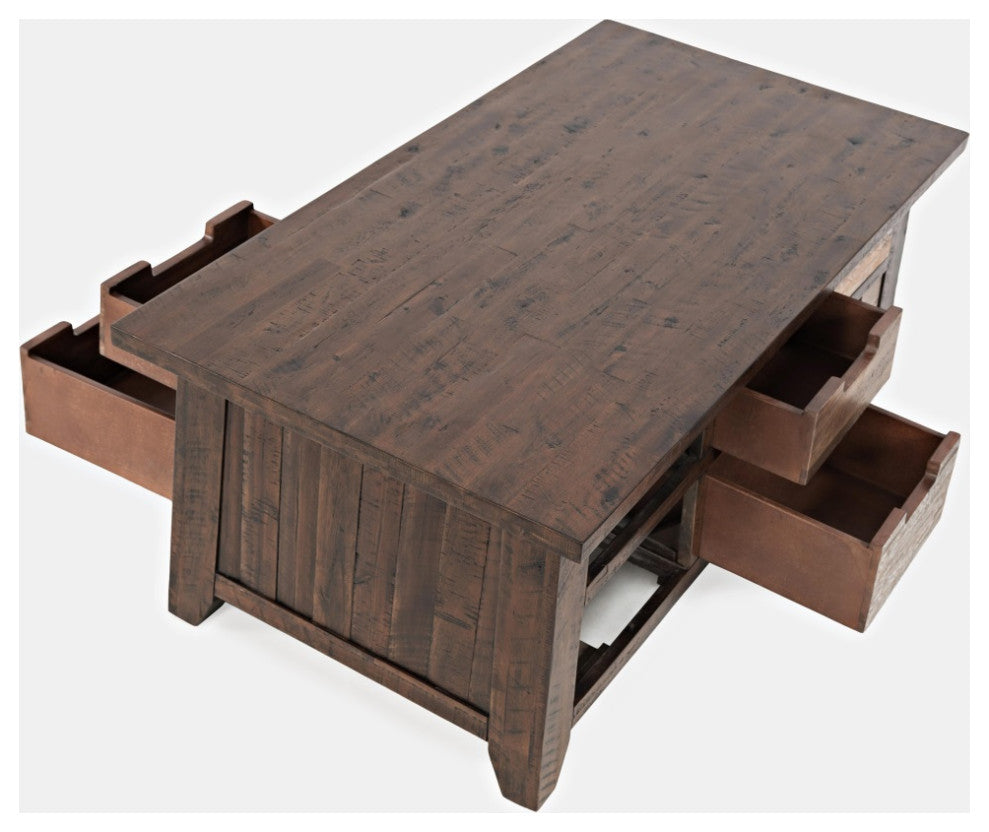 Painted Canyon Rustic Solid Acacia Box Coffee Table with Pull-Through Drawers