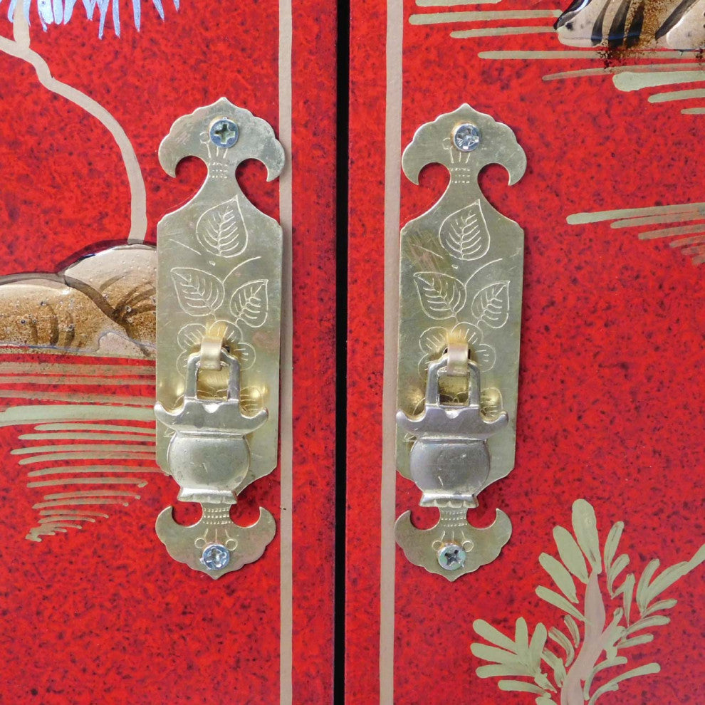 32" Tortoise Shell Red Oriental Cabinet