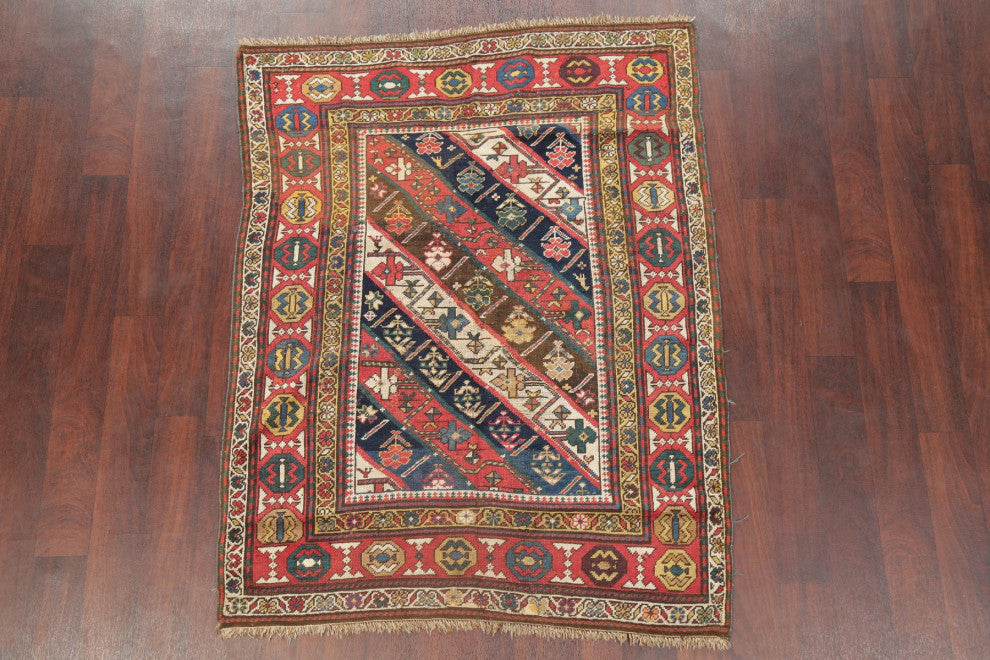 Consigned, Antique Hand-Knotted Oriental Traditional Russian Area Rug, 5'4"x4'1