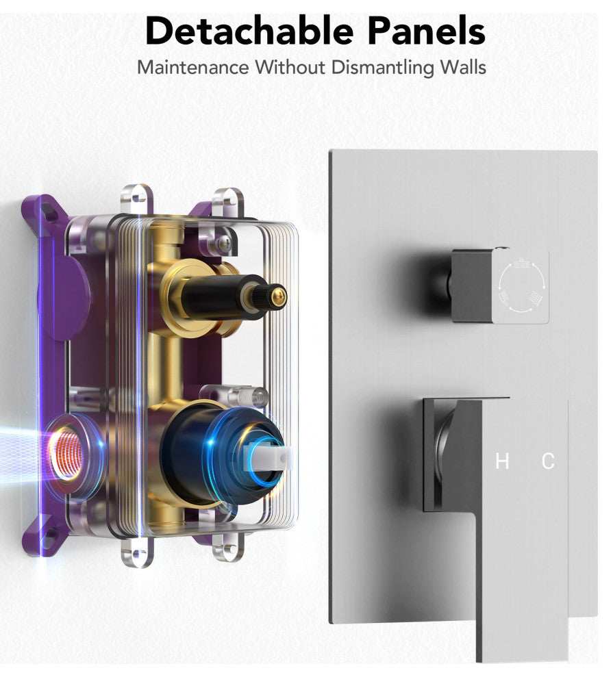 3-Function Shower Faucet System with Pressure Balance Valve, Brushed Nickel