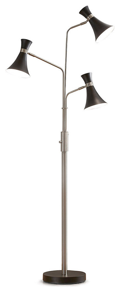 HOMEGLAM Bonnie 3-light Tree Floor Lamp, Brushed Nickel/Black