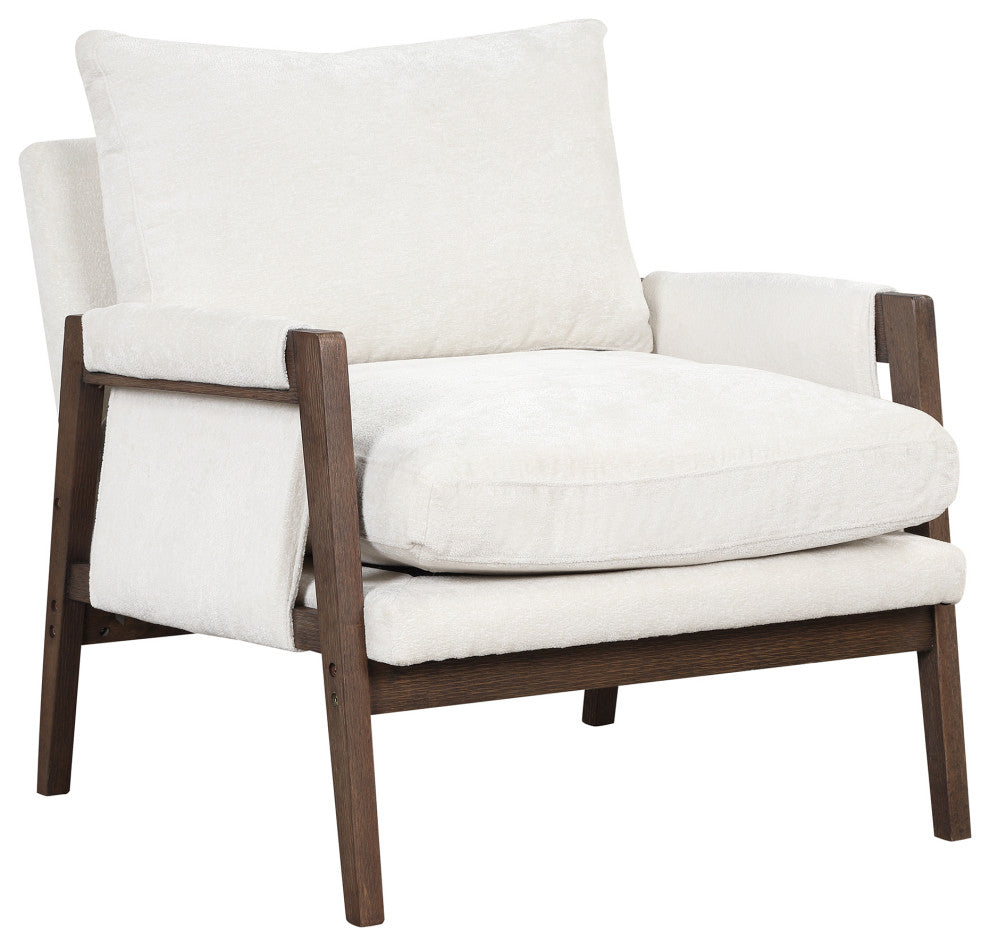 GDF Studio Mid-Century Modern Velvet Accent Chair, Rubber Wood Frame, White