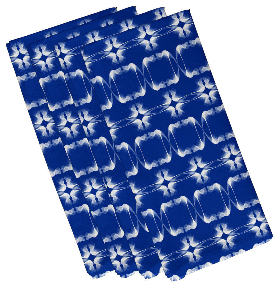 22"x22" Summer Picnic, Geometric Print Napkin, Blue, Set of 4